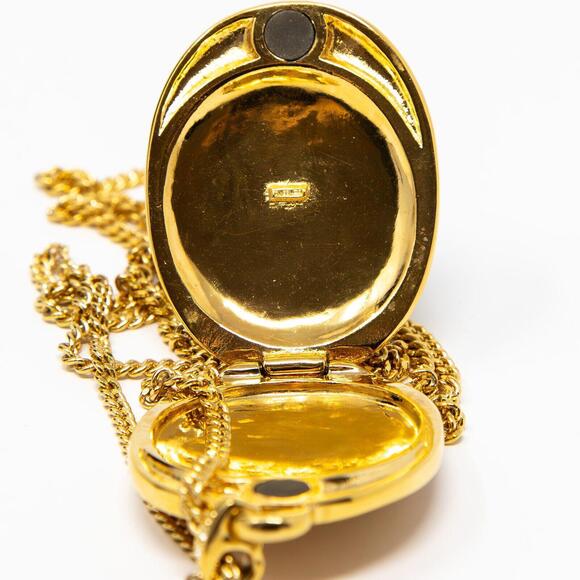 Vtg Butler Fifth Avenue Rhinestones & Enamel Gold Tone Necklace 32" Chain Locket - Picture 6 of 12